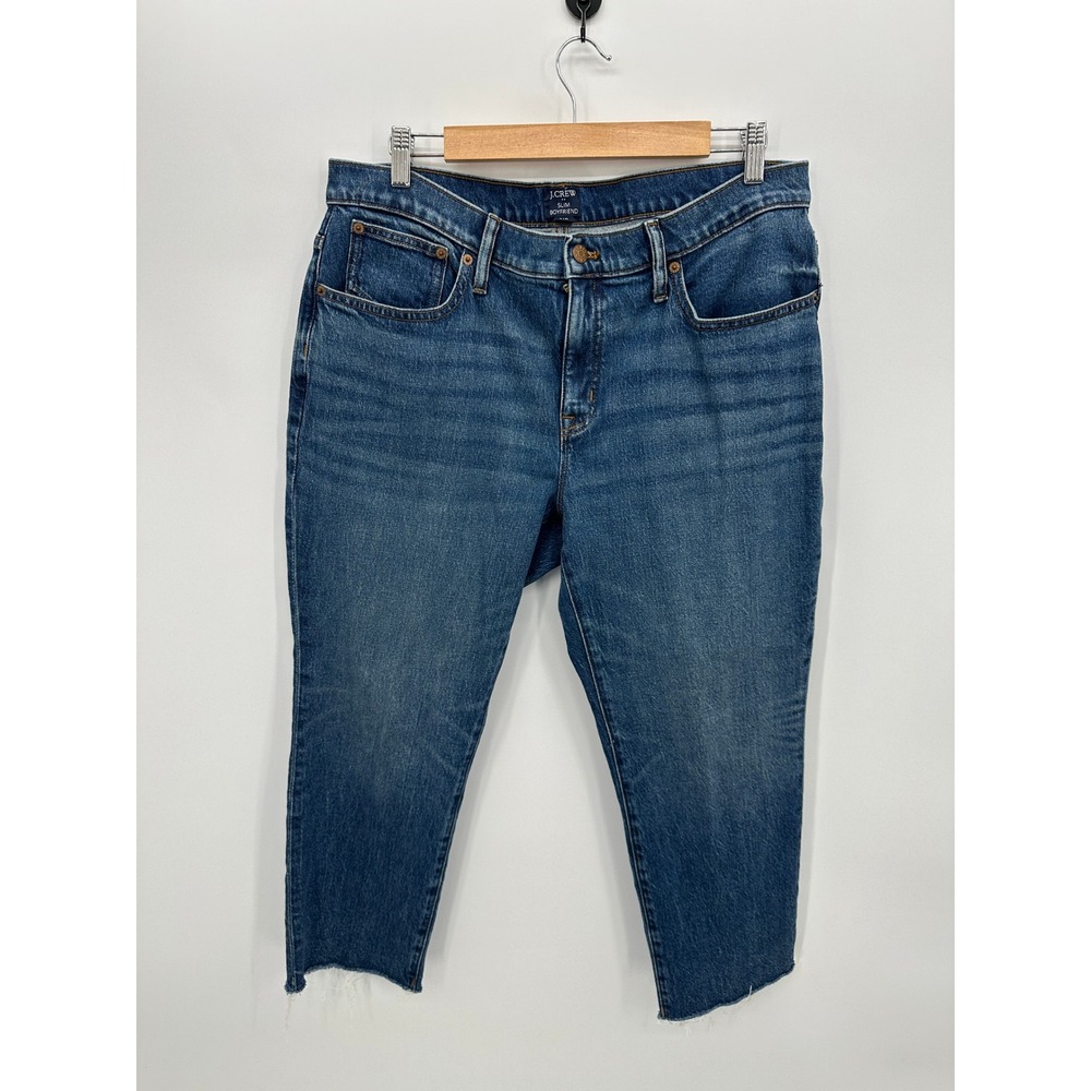 J. Crew Factory Womens Slim Boyfriend Denim Jeans Sz 31P Cropped Raw Hem Stretch